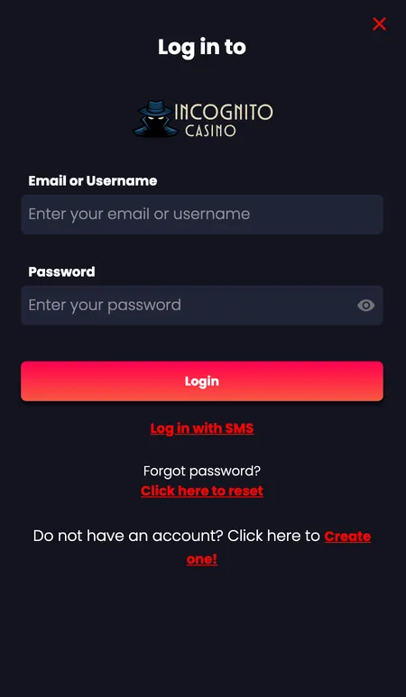 Alternative login form with reset password and SMS options