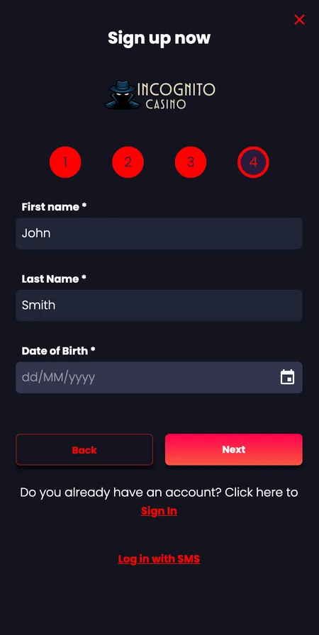 Registration step 3: personal details form
