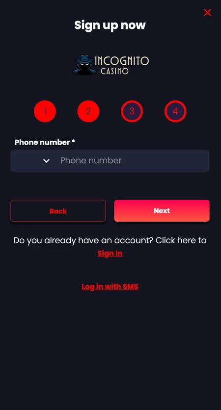 Registration step 2: phone number input